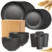 Unbreakable Black Microwave Safe Dishwasher Safe 16-Piece Tableware Set