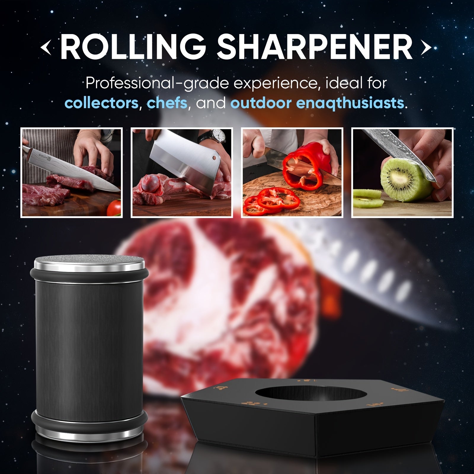 Afilador manual de pentágono con ángulos ajustables de 12/15/17/19/22 grados, soporte magnético para cuchillas, negro