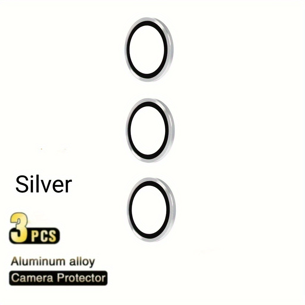Set of 3 Camera Metal Rings and Tempered Glass Lens Protectors for Samsung Galaxy Models
