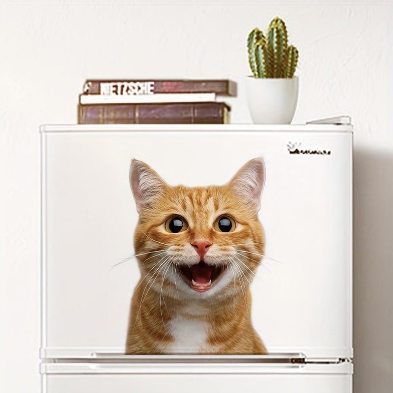Cute Cat Window Sticker 8Mil PVC Self-Adhesive Decor for Glass Fridge Bathroom