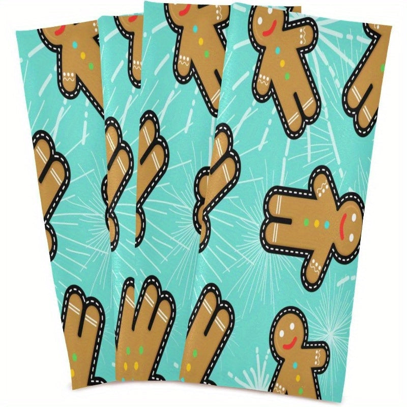 Set of Four Christmas Kitchen Towels 45.72x66.04cm Gingerbread Man Decor
