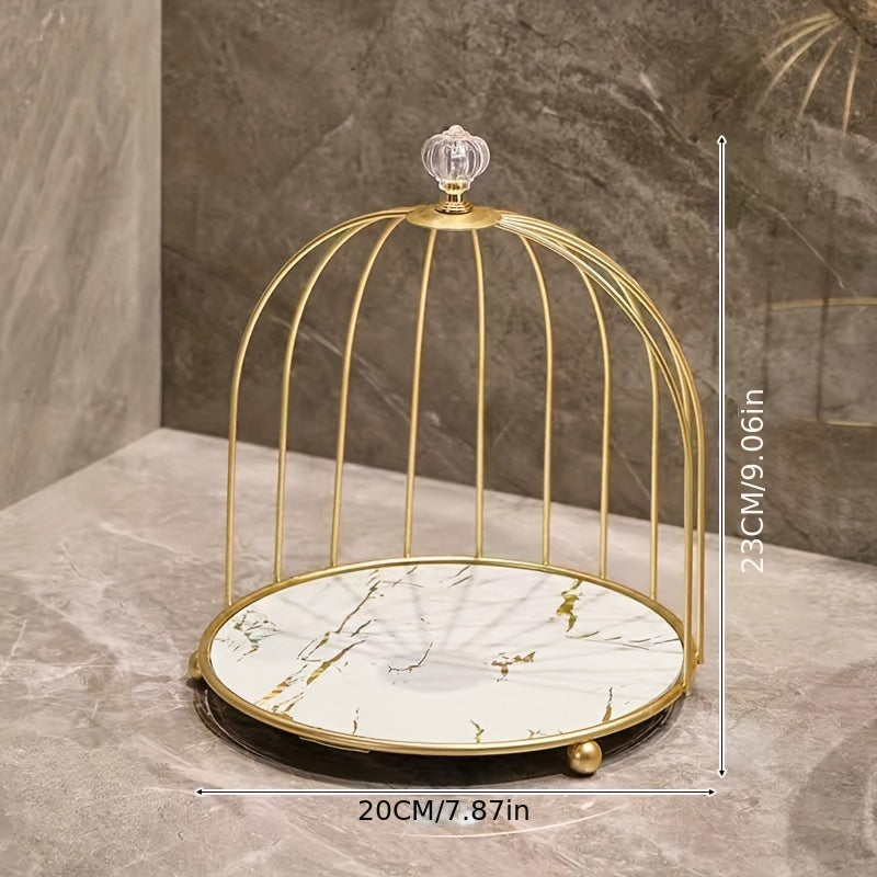 Organizador de maquillaje de hierro fundido en tono dorado con estante de baño en forma de jaula para perfumes y cuidado de la piel