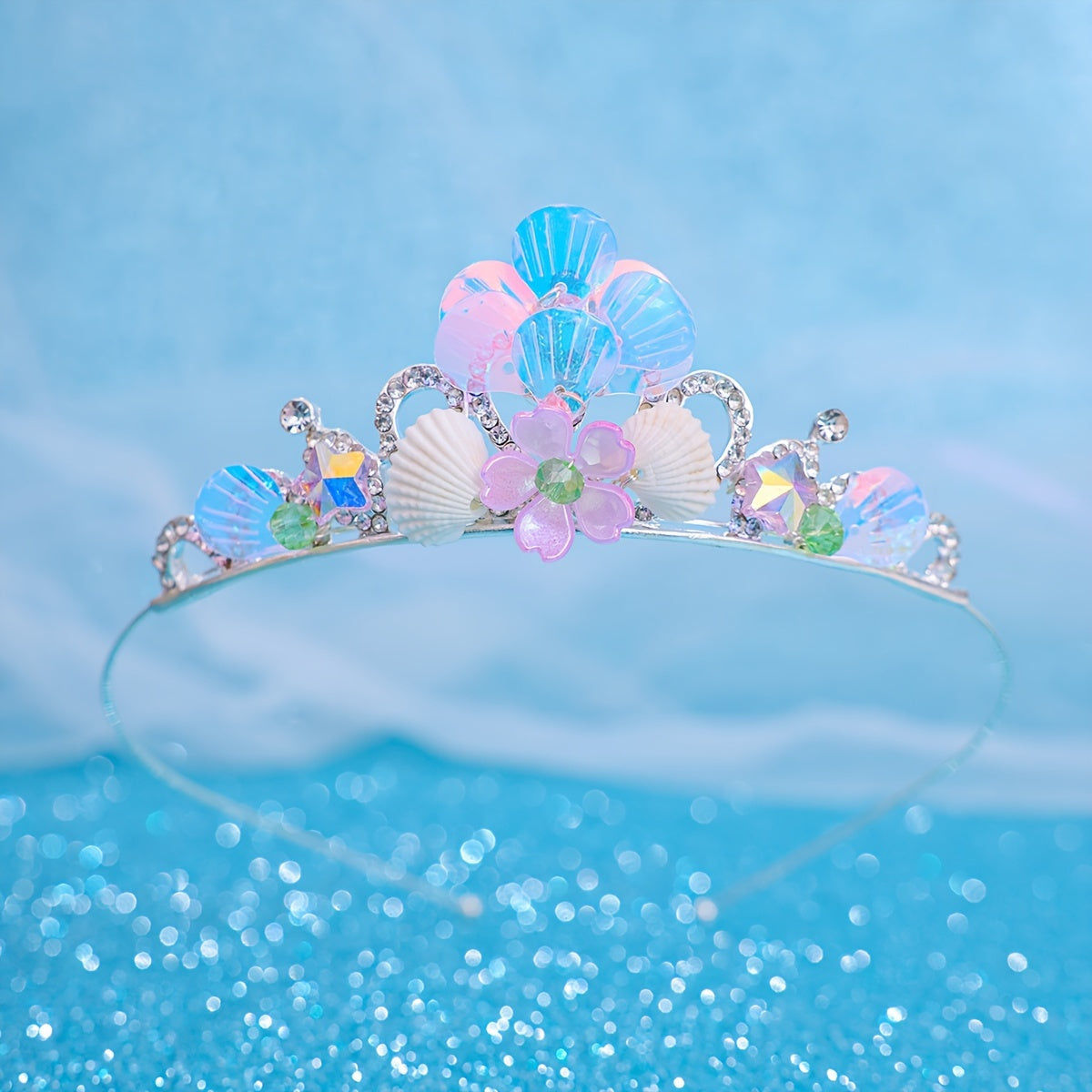 Rhinestone Ocean-Inspired Tiara Crown for Beach Weddings with Shells and Starfish