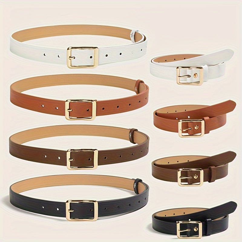 Ayollar uchun 4 ta qismlik PU charm belbog'lar to'plami, kvadrat tokchali, kiyimlar va jinsilar uchun, oq, jigarrang, qahva, qora