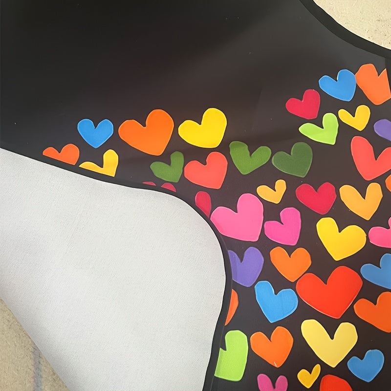 Unisex Colorful Heart Print Kitchen Apron Polyester Adjustable Pocket