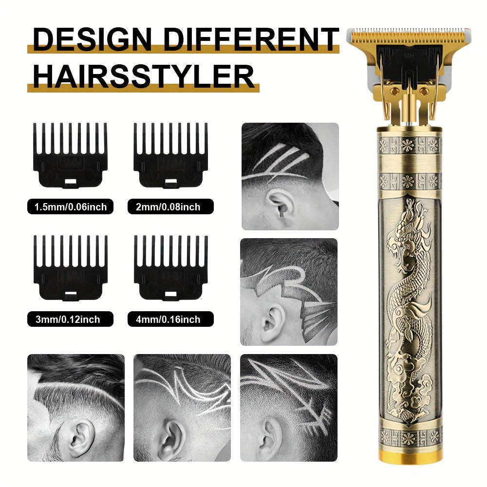Professional Hair Clippers Set T-Blade USB Rechargeable Golden Black for Home Use