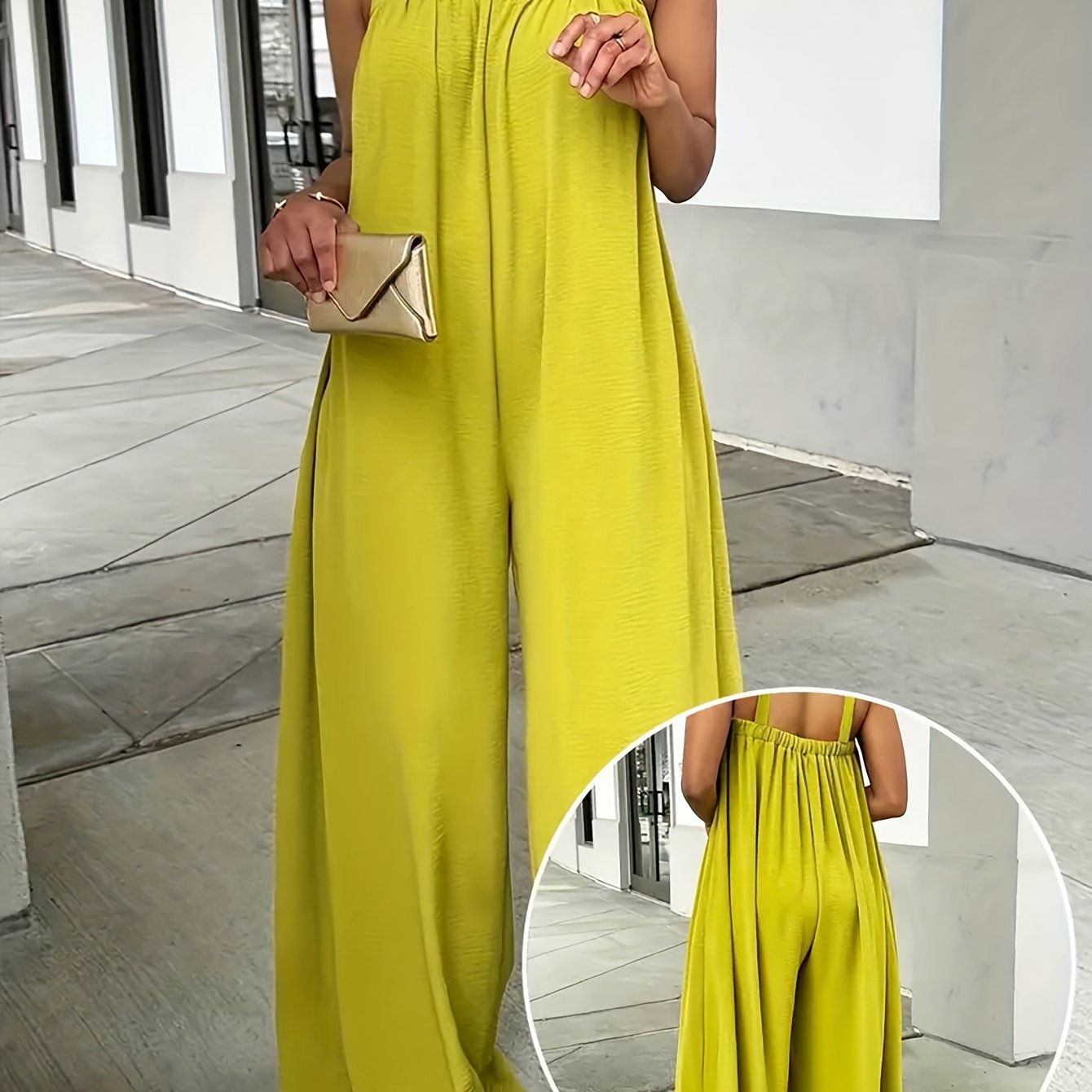 Plus Size Women's Sleeveless Off-Shoulder Jumpsuit Lime Green Casual Formal