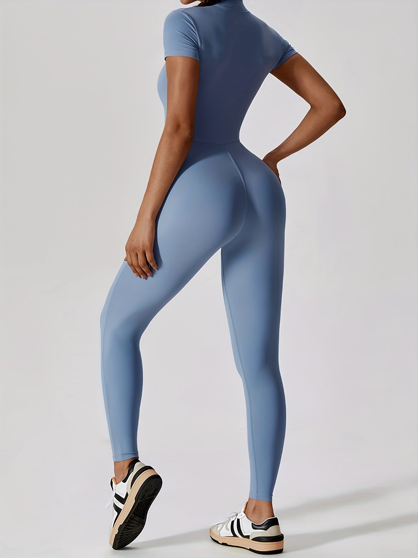 Women's Zip-Front Short Sleeve Jumpsuit Nylon High Stretch for Yoga Fitness and Dance