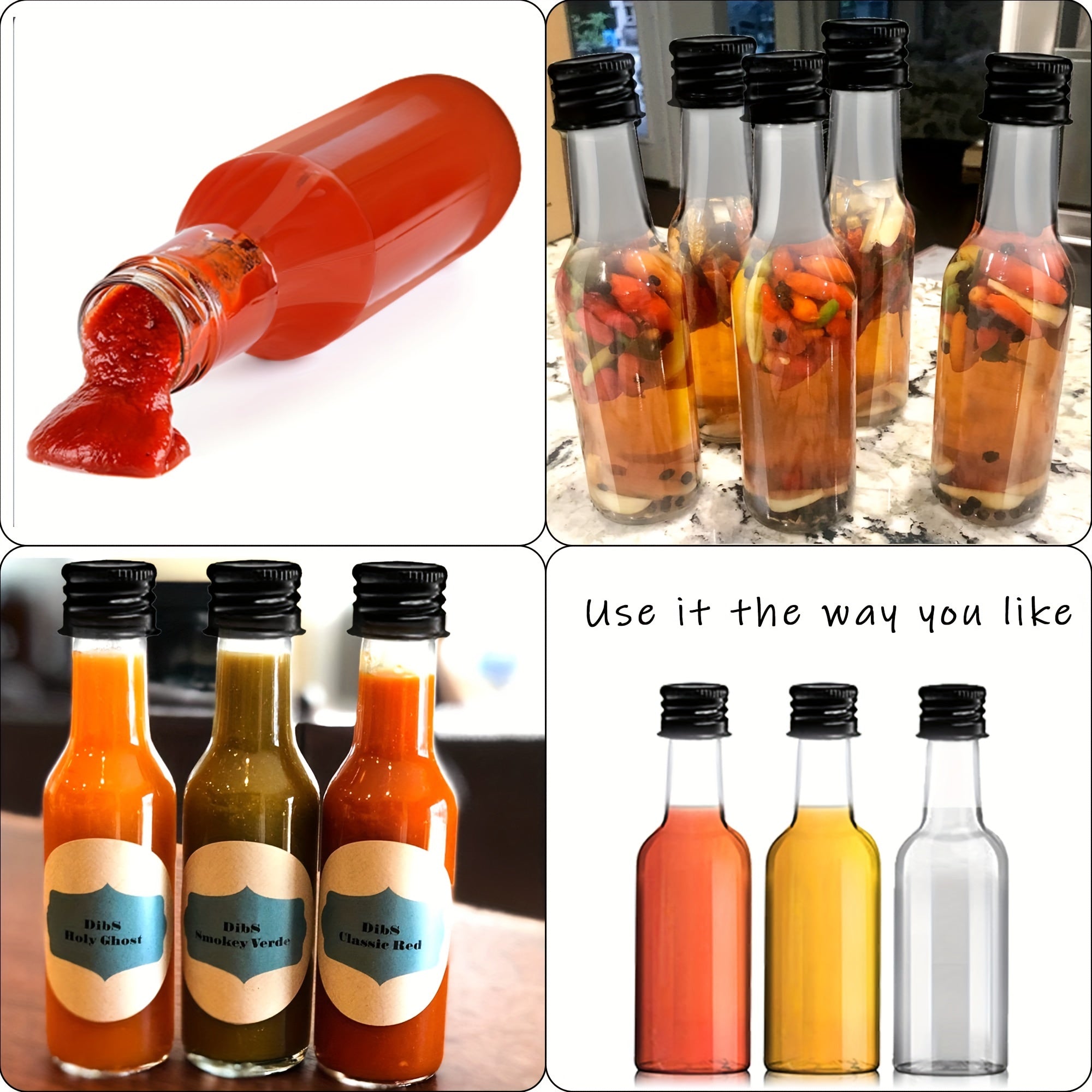 Set of 24 Clear Plastic Bottles 5oz Leak-Proof Caps for Condiments Sauces
