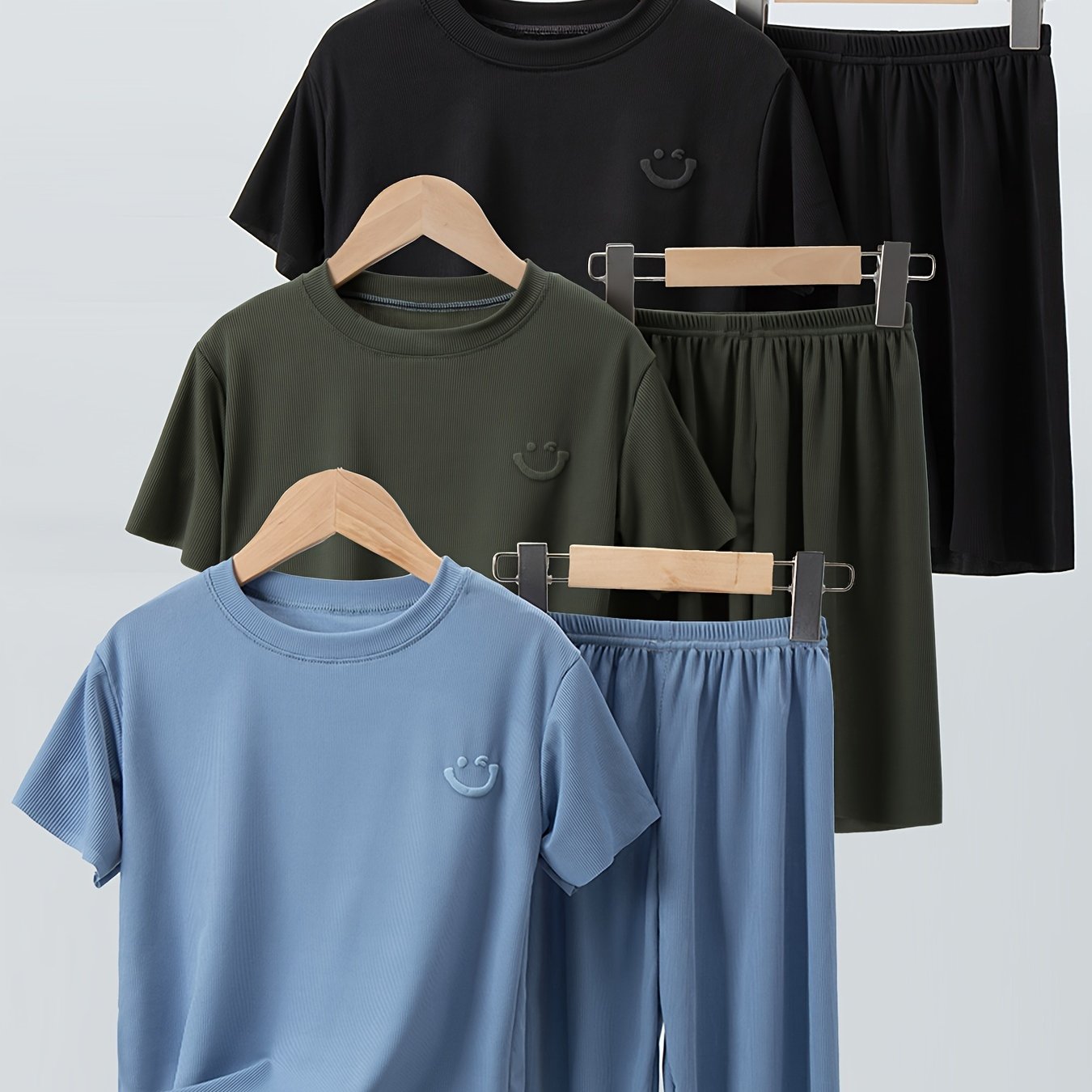 Boys' Summer Casual Tracksuit Set with Smile Face T-Shirt and Shorts for Kids Over 3 Years