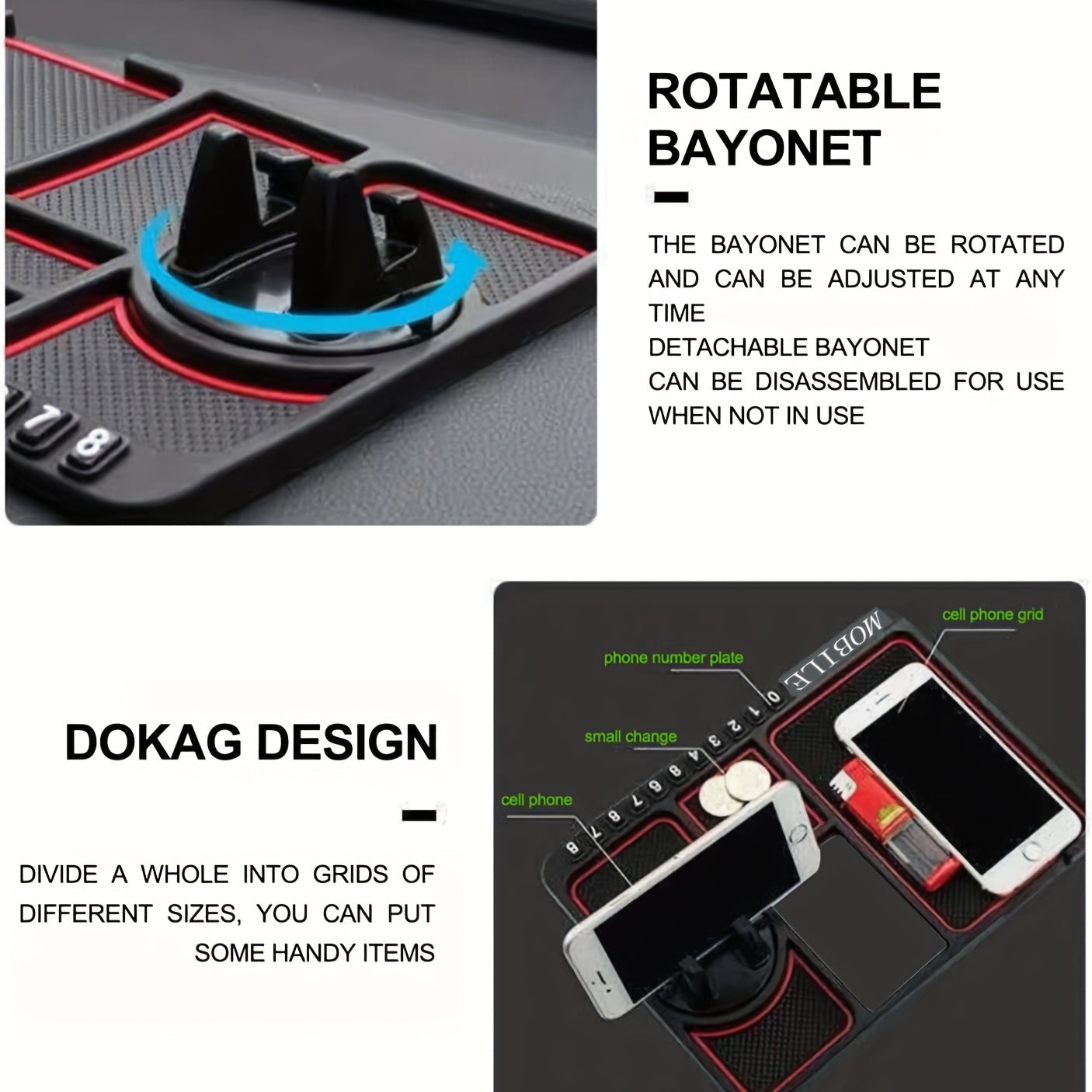 Soporte universal para teléfono de coche, soporte antideslizante para tablero con rotación de 360°