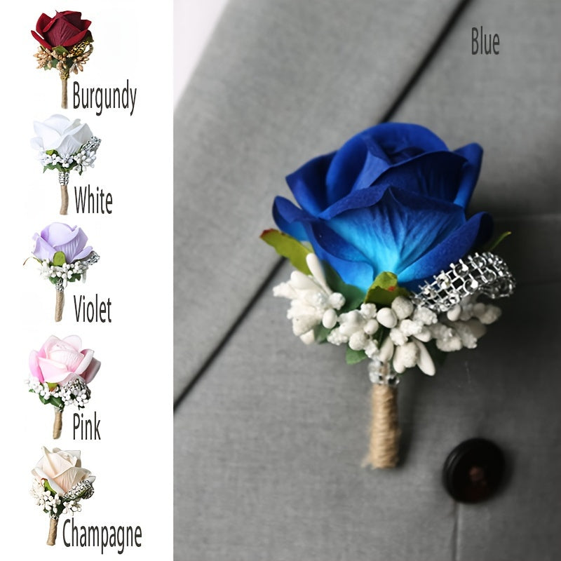 Fabric Rose Boutonniere for Grooms and Men Wedding Graduation Dances
