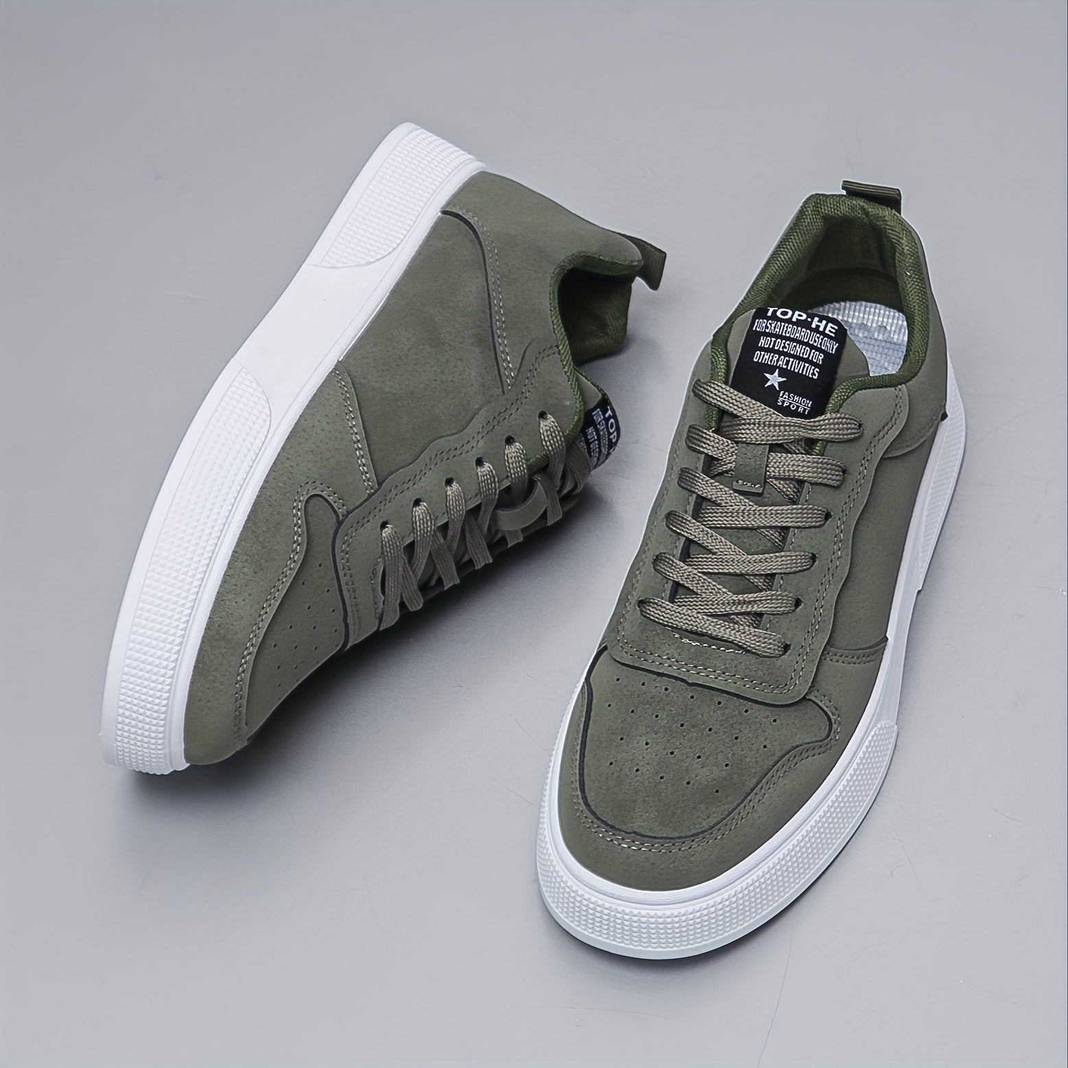 Men's Olive Green Lace-Up Sneakers with White Sole Breathable Fabric Outsole
