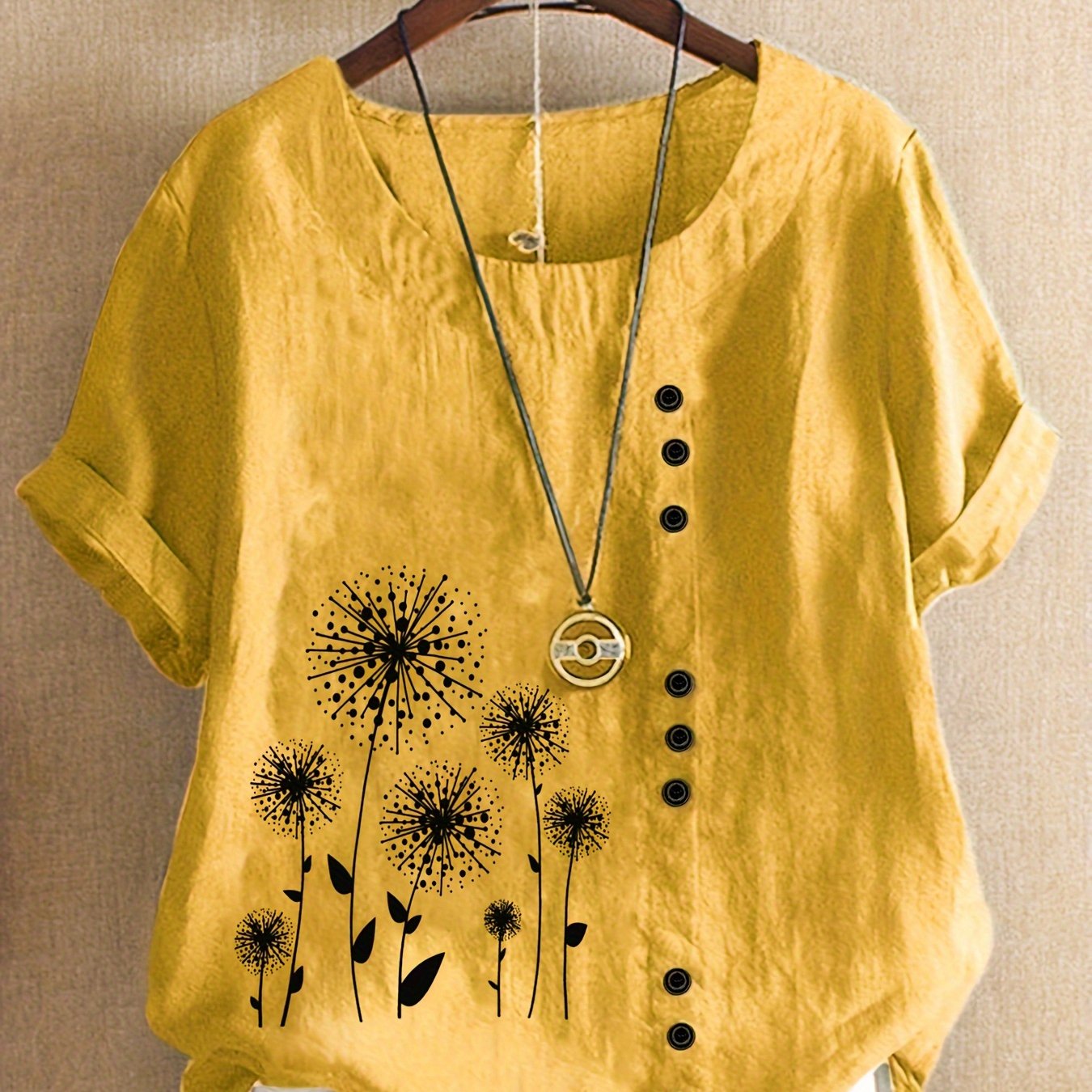 Plus Size Women's Floral Print Short Sleeve Blouse Polyester Blend Light Blue Casual Shirt