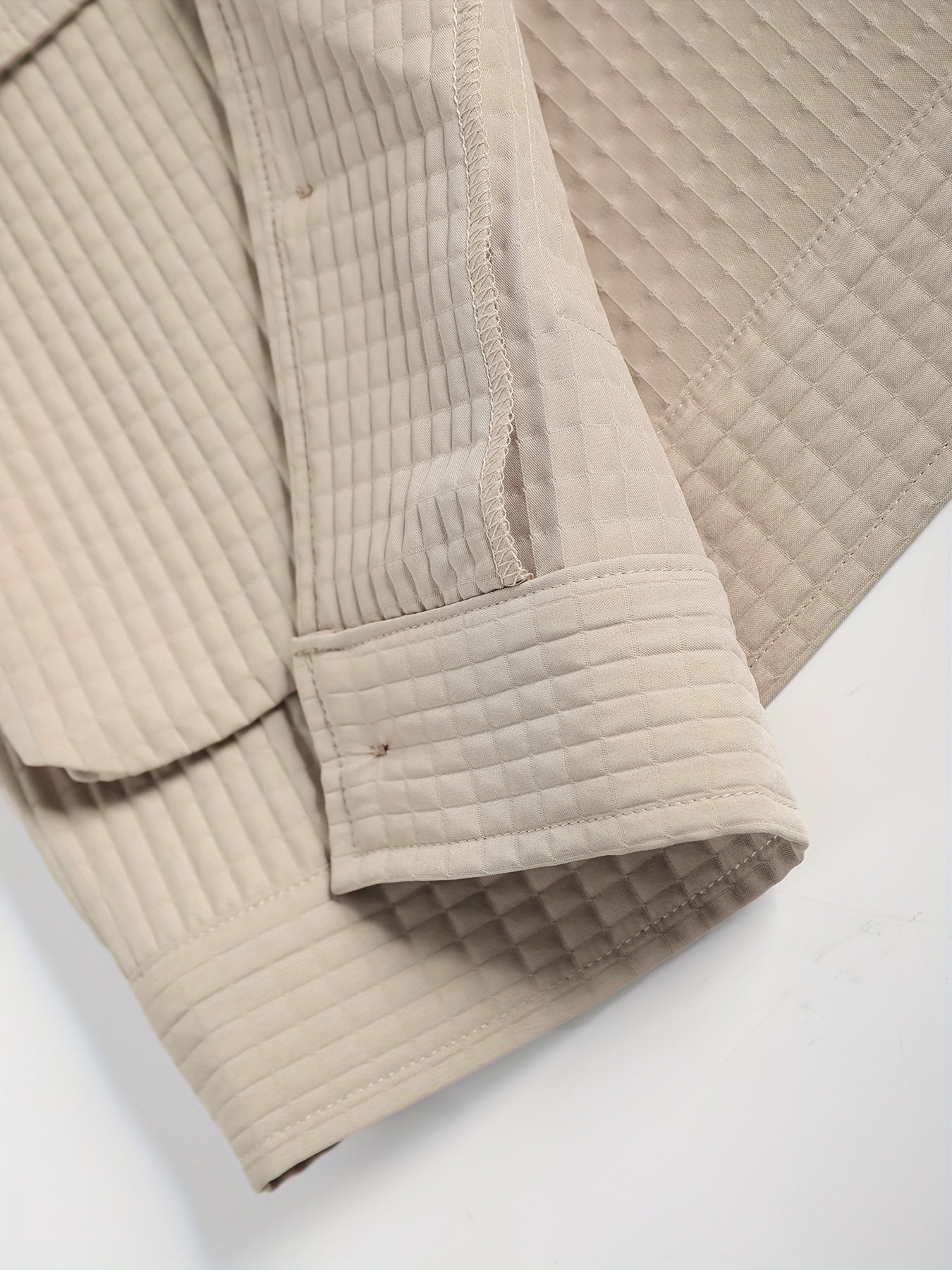 Men's Solid Color Polyester Long-Sleeved Shirt and Drawstring Casual Pants Set