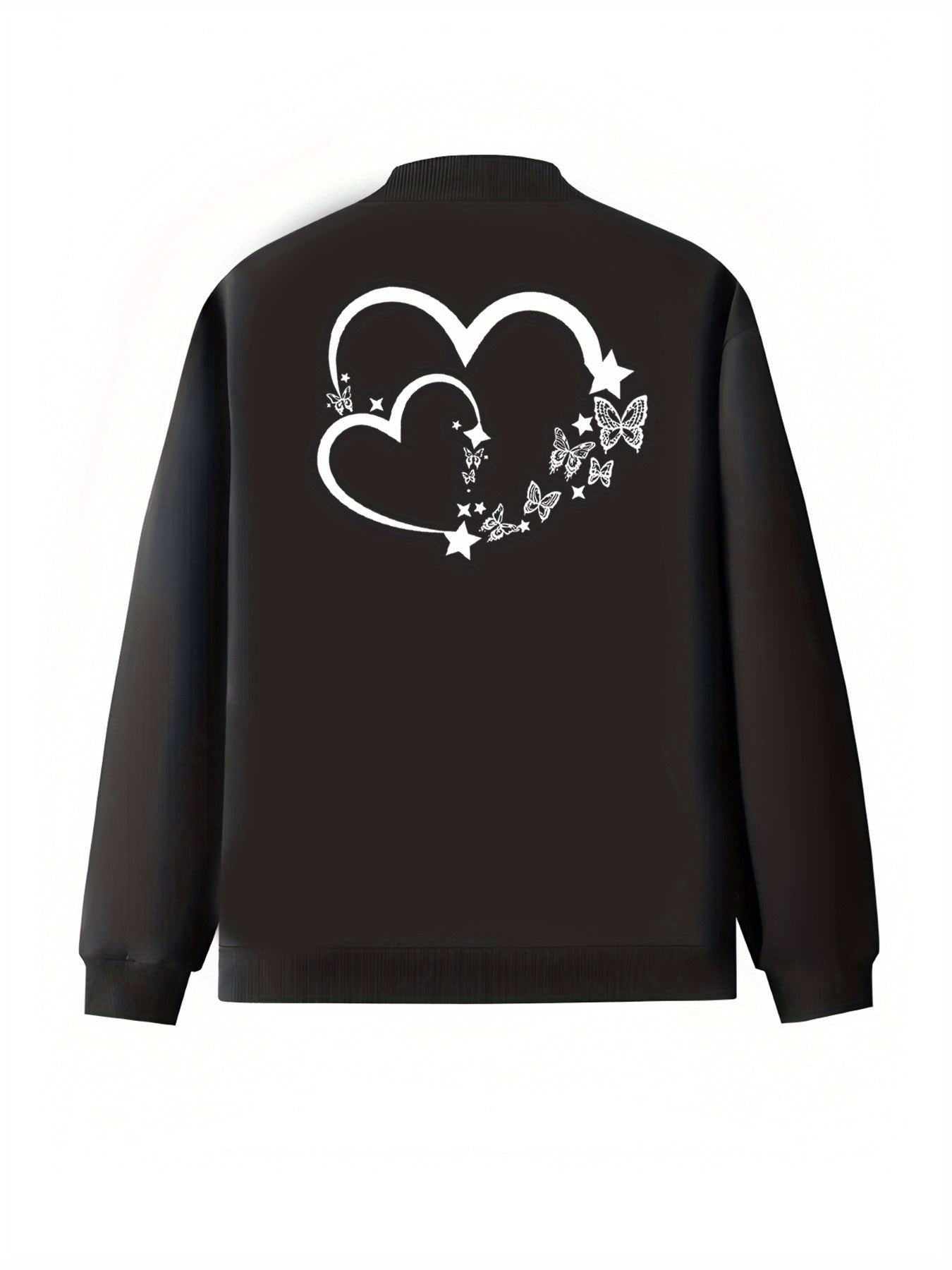 Women's Plus Size Casual Black Butterfly Cloud Print Zip Jacket