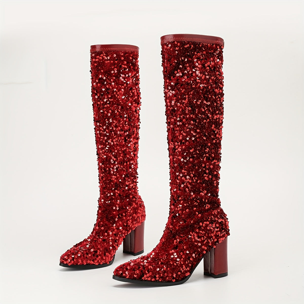 Women's Solid Color Block Heel Pointed Toe Slip-On Dress Shoes