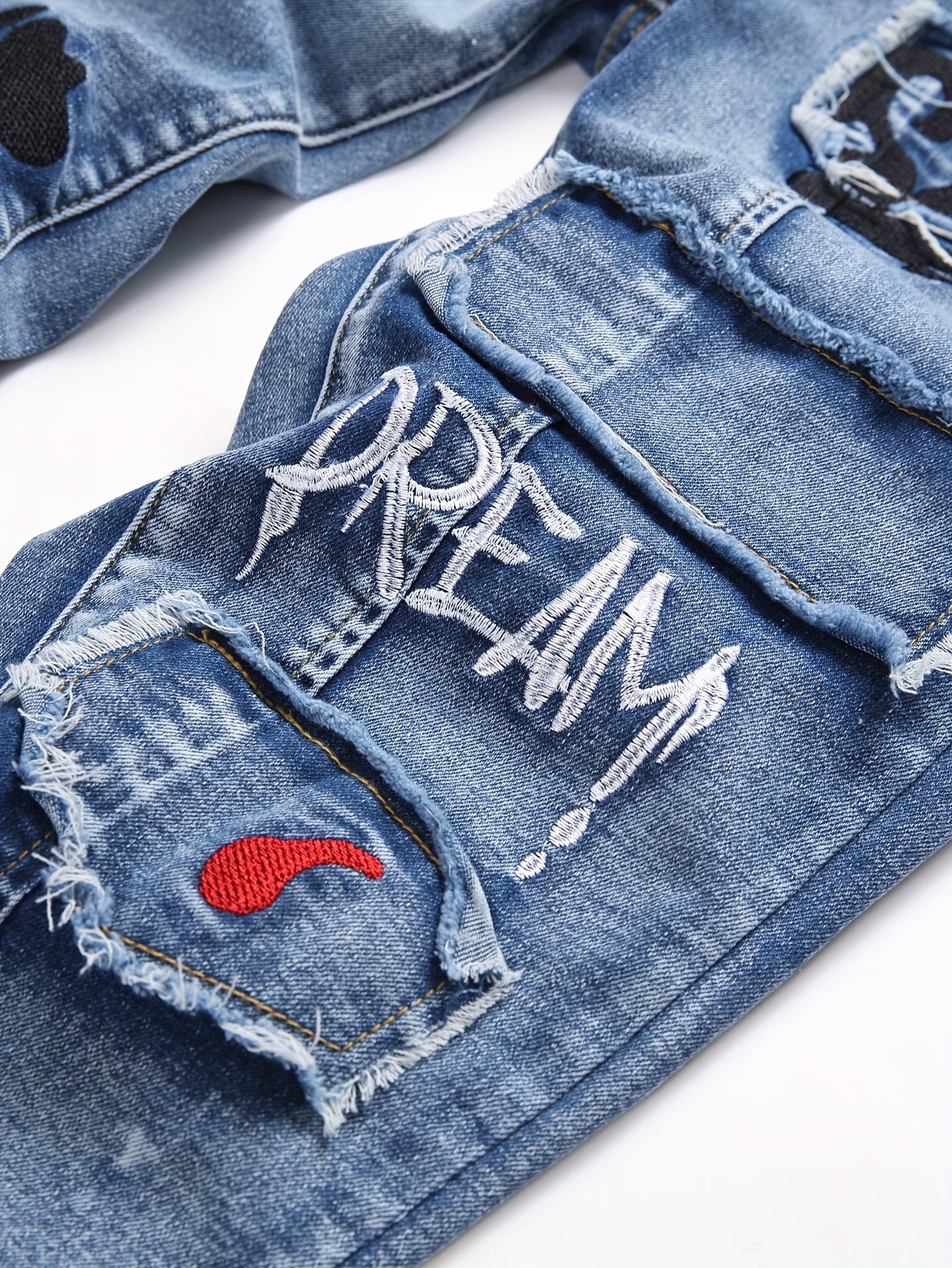 Boys Embroidered Graffiti Jeans with Elastic Waist and Cuffs Cotton Blend All-Season
