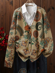 Plus Size Women's Autumn Winter Floral Print Cardigan Long Sleeve Open Front Sweater