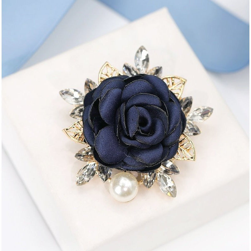Fabric Flower Brooch Pin with Pearl Details for Women and Men Wedding Party Accessory