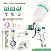 Green Stainless Steel HVLP Spray Gun with 1.4/1.7/2.0mm Nozzles and 600cc Cup