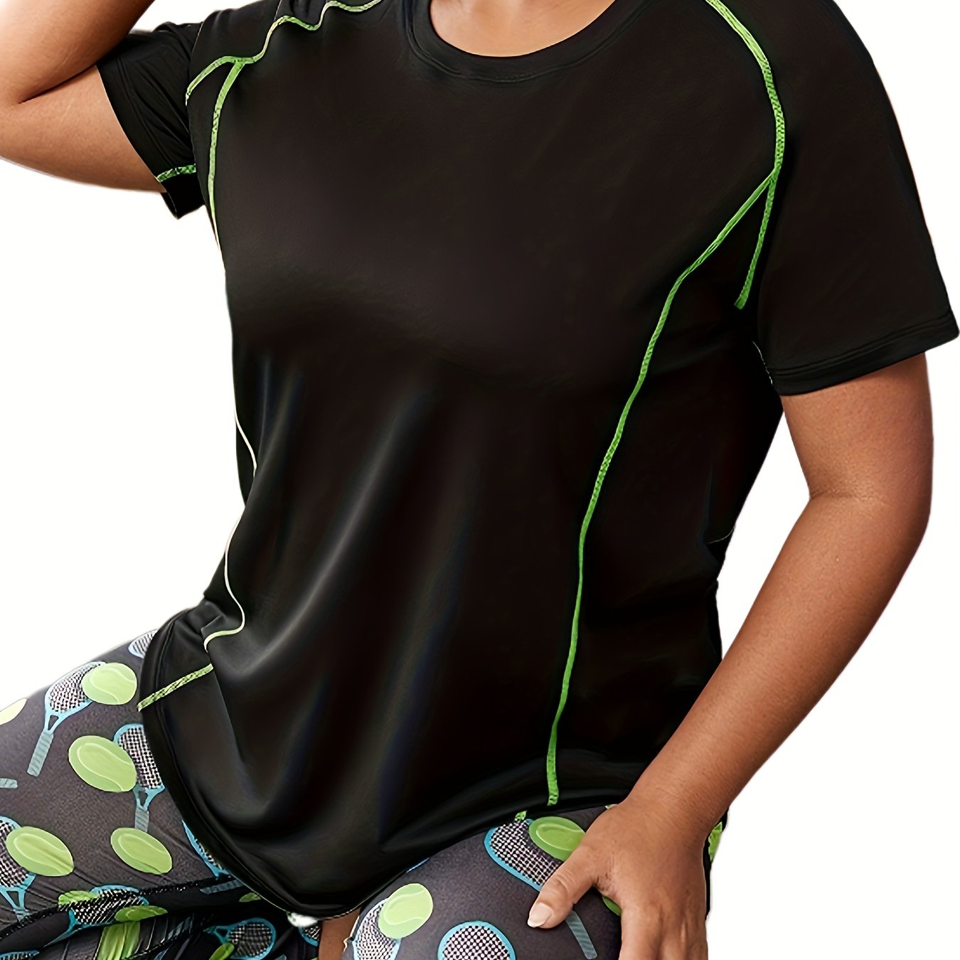 Plus Size Women's High Elasticity Breathable Workout T-Shirt for Yoga and Gym