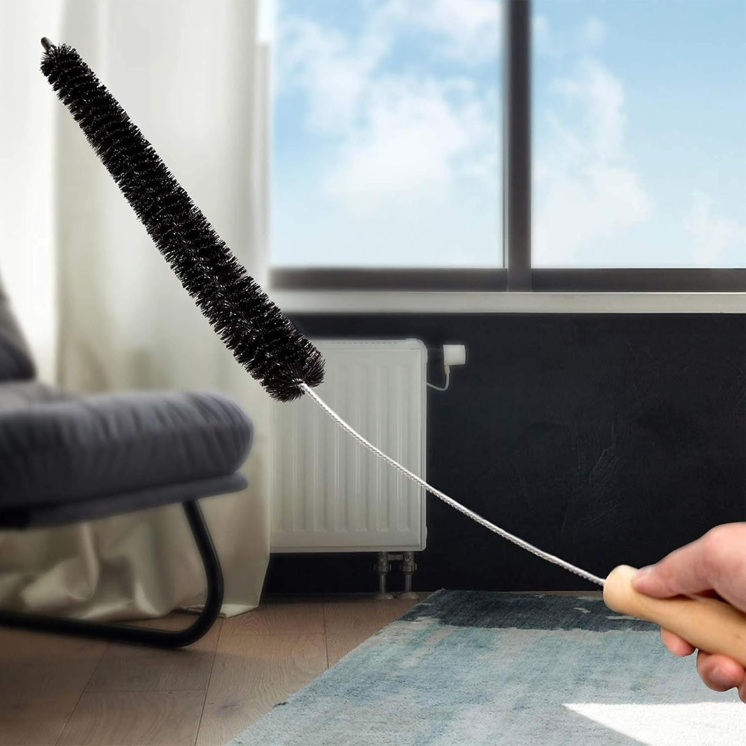 Flexible Radiator Cleaner Brush with Wooden Handle 73cm Long Reach Duster