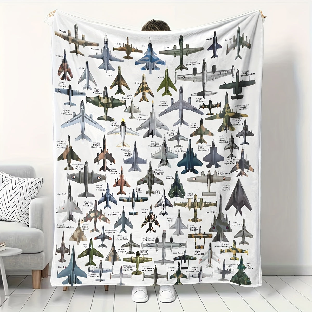 Military Aircraft Print Flannel Throw Blanket Hypoallergenic Stain-Resistant All-Season Polyester