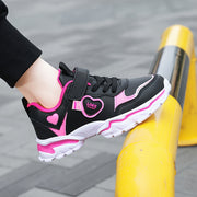 Girls Running Shoes Black and Pink Lightweight Glow-in-the-Dark Hook-and-Loop Sneakers