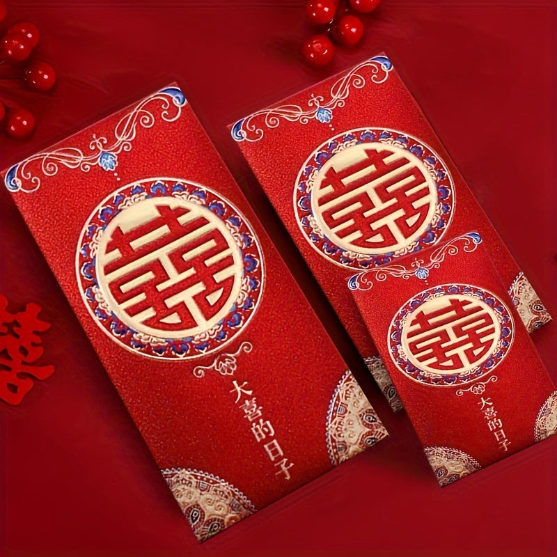 Set of 6 Frosted Red Envelopes for Chinese New Year Lucky Money Gift and Wedding Decoration