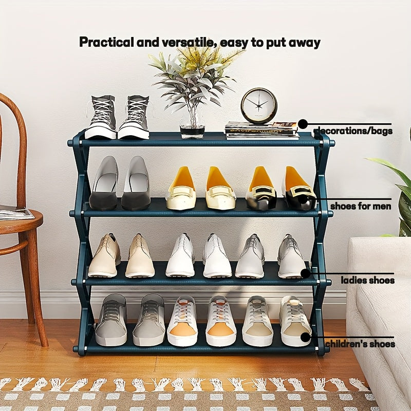 No Assembly Freestanding Plastic Shoe Rack 4 Tiers Black Metal Storage Organizer