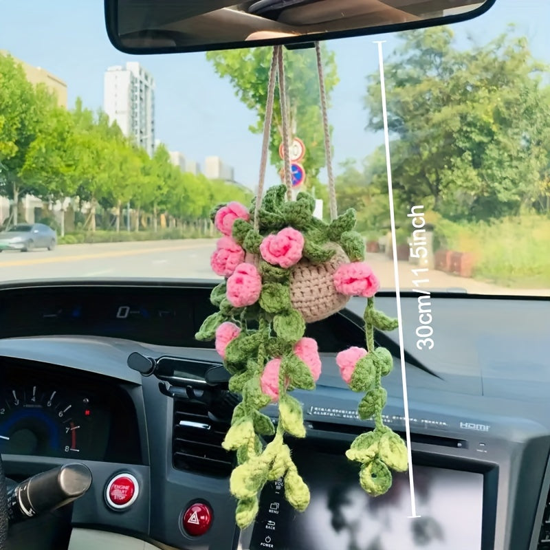 Handmade Crochet Car Mirror Charm Rearview Mirror Accessory Decor