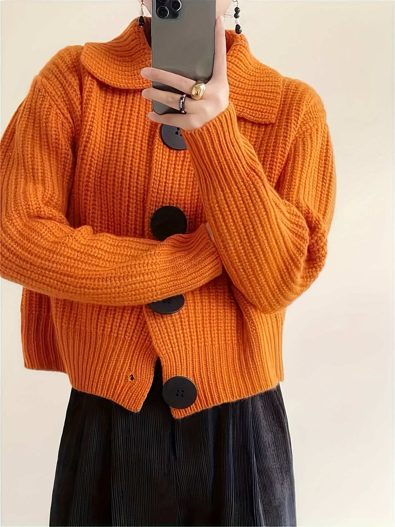 Plus Size Women's Knit Cardigan Sweater Coat with Button Closure for Fall Winter