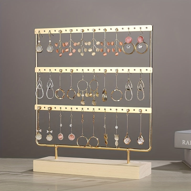 Многоуровневая стойка для железных серег с деревянной основой для хранения и демонстрации украшений