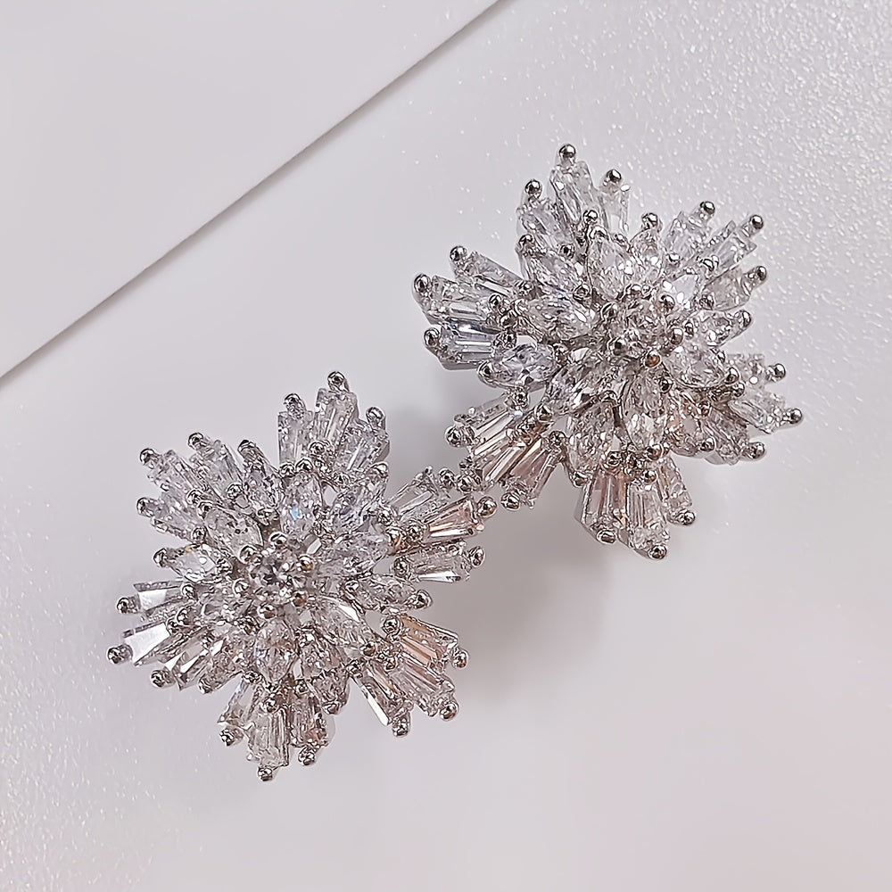 Шикарные винтажные серьги-гвоздики в виде снежинок, изготовленные из меди и синтетического циркония, идеально подходят для повседневной носки и особых случаев, подходят для Дня святого Валентина и круглогодичного ношения, разработаны для женщин.