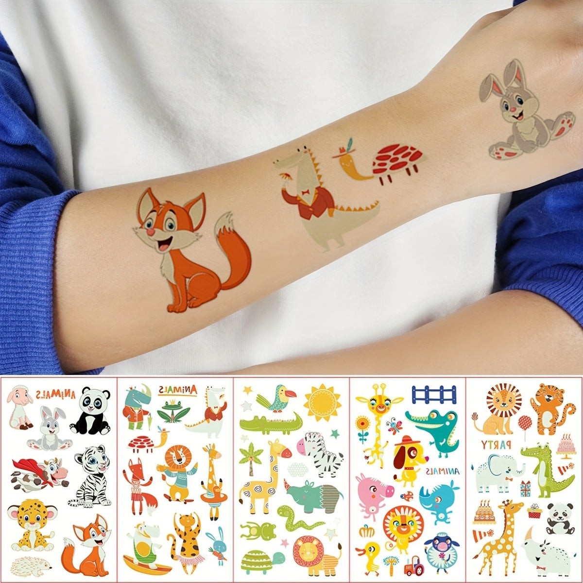 68-Pack Glow in the Dark Temporary Tattoos for Kids Animal Series Waterproof Stickers