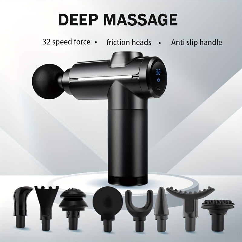 32-Speed Massage Gun with 8 Silicone Heads USB Rechargeable Lithium Battery for Back and Waist