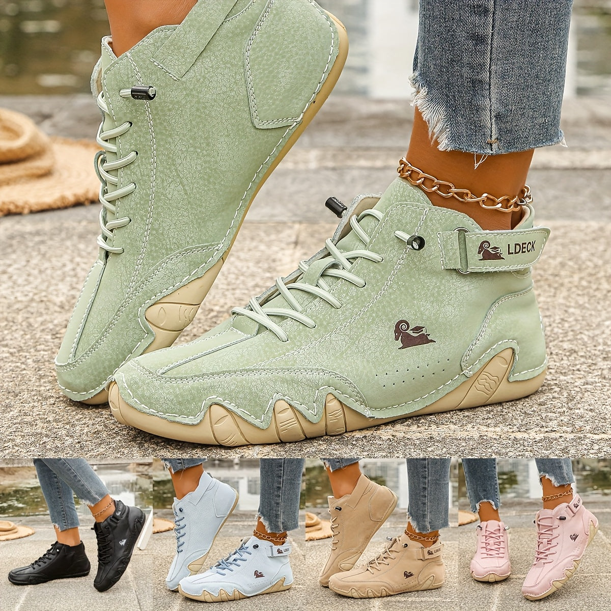 Ladies' Casual Light Color Sneakers with Anti-Slip Rubber Sole