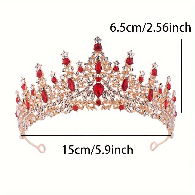 Qizil Rhinestones va Kristall bilan to'y taqmoqli tiara, vintage alloy to'y taxtasi, kelinlar uchun bosh band