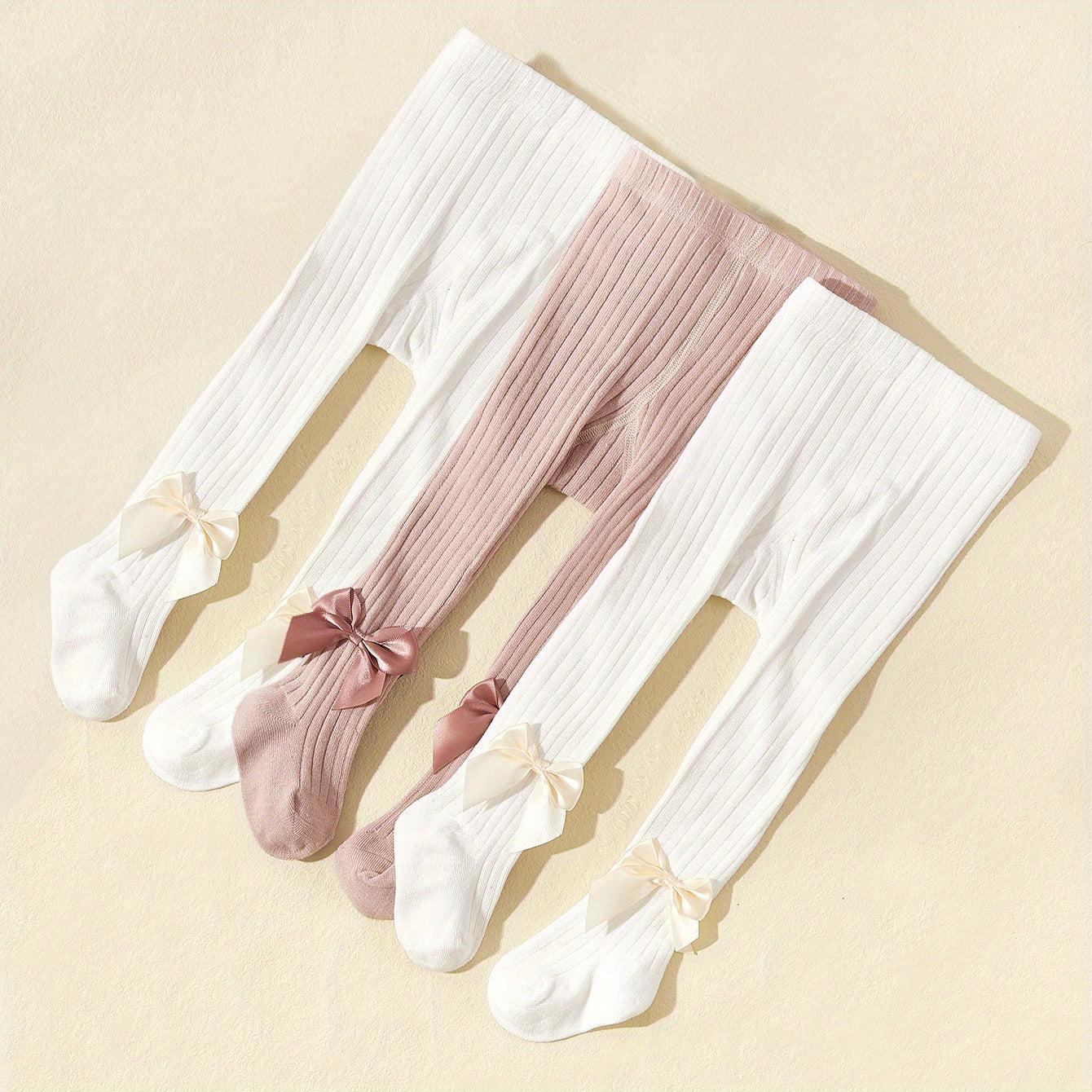 Baby Girls Knitted Tights Set ¾ Solid Color Spring Autumn Bow Decoration