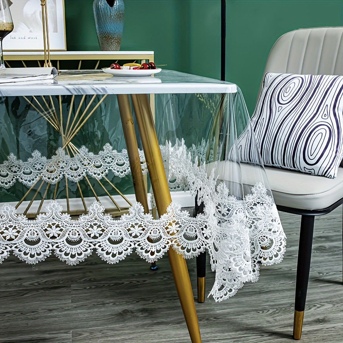 Transparent PVC Square Tablecloth with Classic Lace Design Non-Slip Easy to Clean