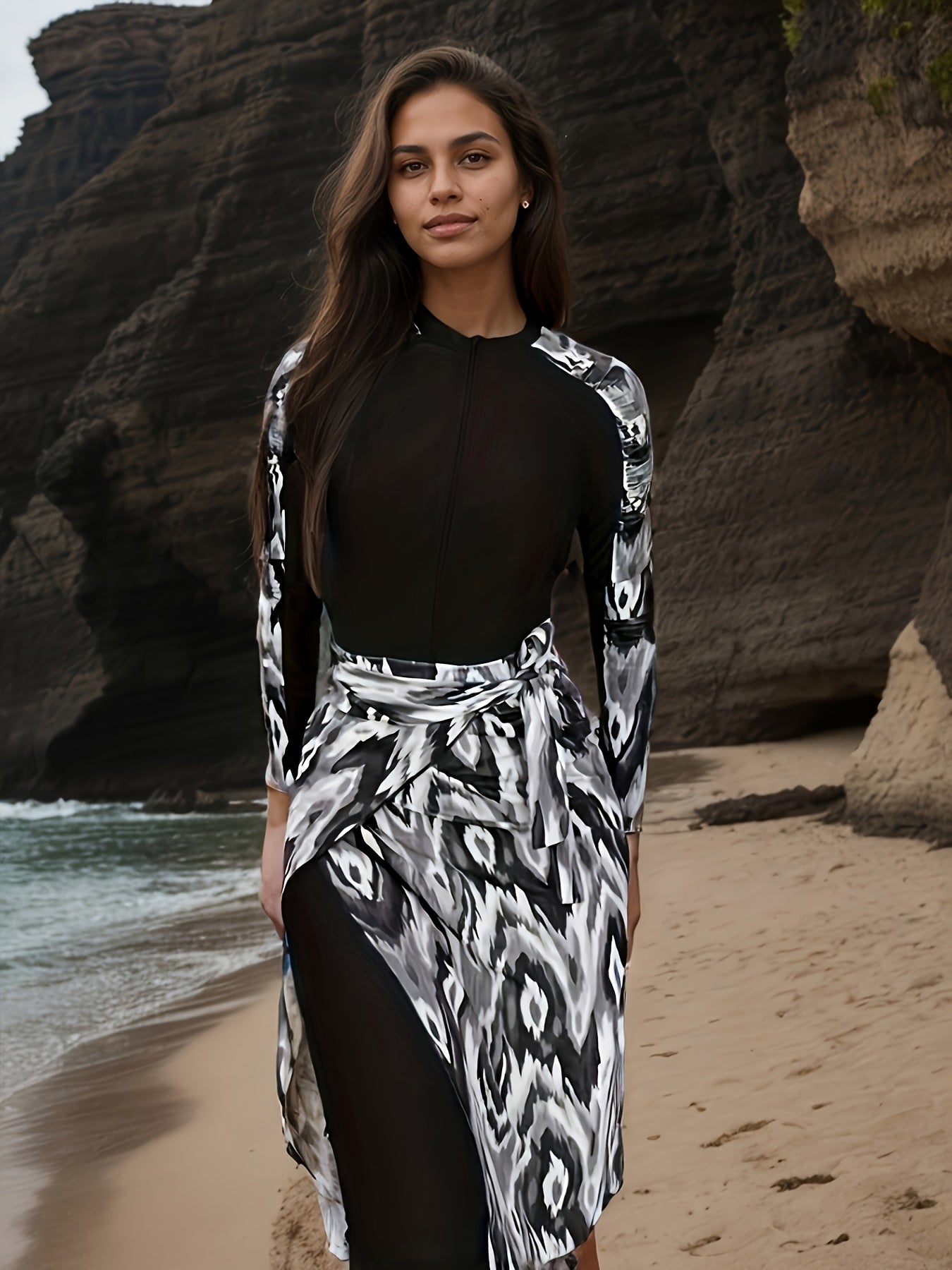 Women's Middle Eastern Swimwear Polyester Nylon Asymmetrical Double-Color Check Sleeveless High Stretch