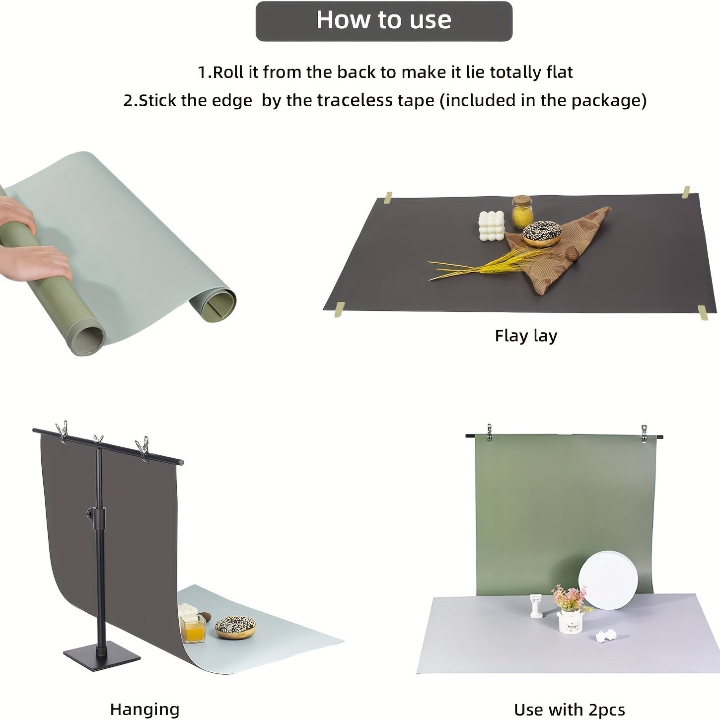 7PCS PVC Photography Backdrops Waterproof Reusable Double-Sided Patterns 86x58 cm for Food Jewelry Cosmetics