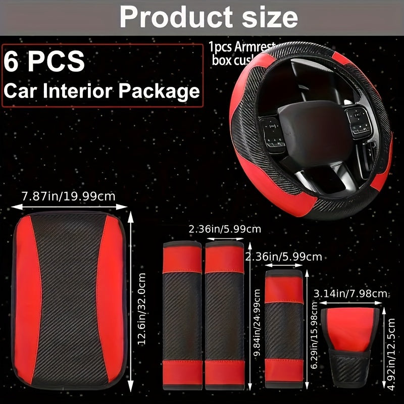 Car Interior Accessories Set Microfiber and Carbon Leather 6pcs