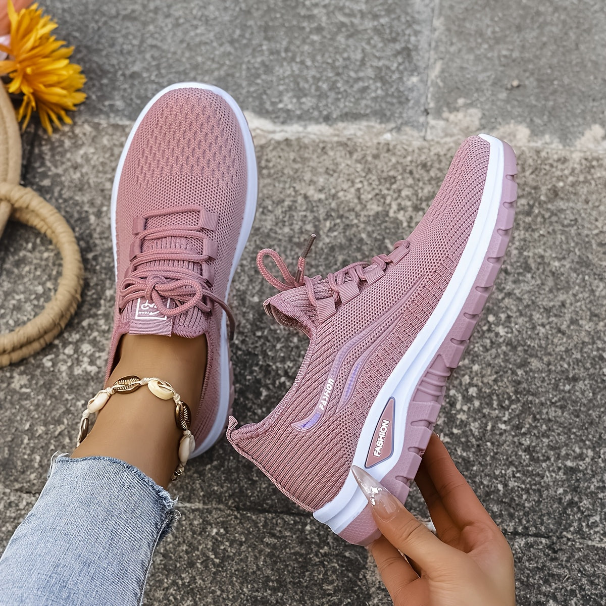 Women's Athletic Mesh Sneakers with Thick Sole and Non-Slip Outsole