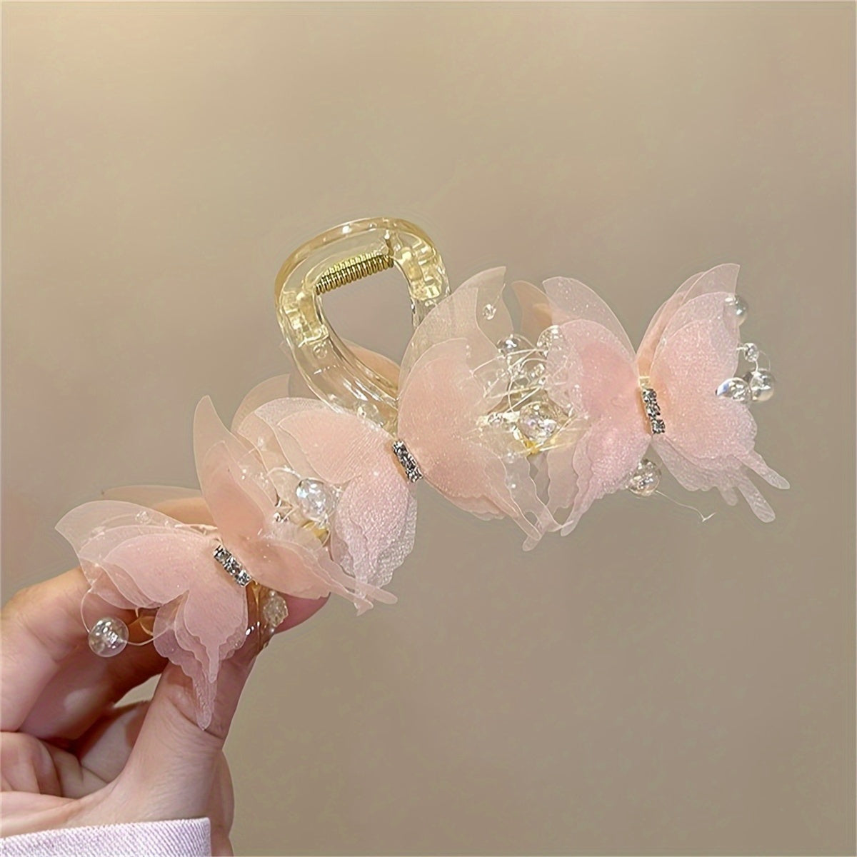 Large Gold Butterfly Hair Clip with Crystal Beads for Women and Girls