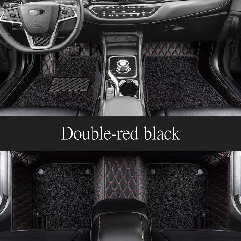 Universal Car Floor Mats and Trunk Pads Black PU Leather Double Layer Set