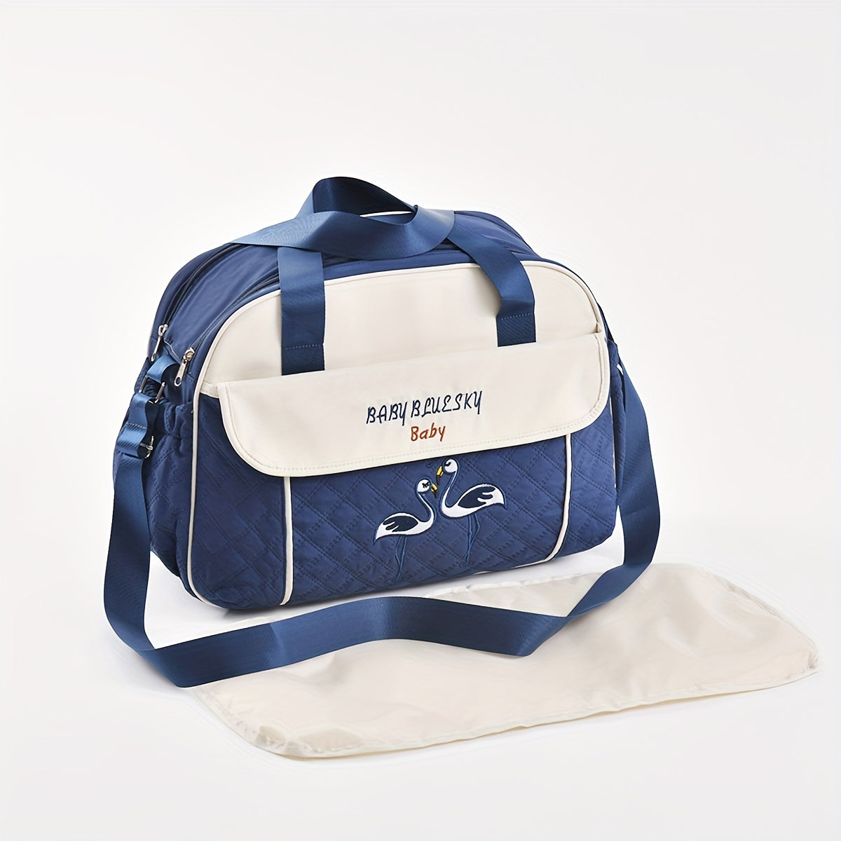 Large Capacity Embroidered Crossbody Mommy Bag with Zipper Stylish Multi-functional Shoulder Bag