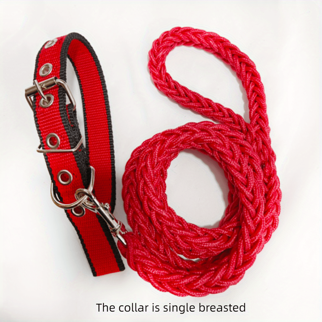 Heavy Duty Dog Collar and Leash Set with Braided Training Rope for Large Dogs