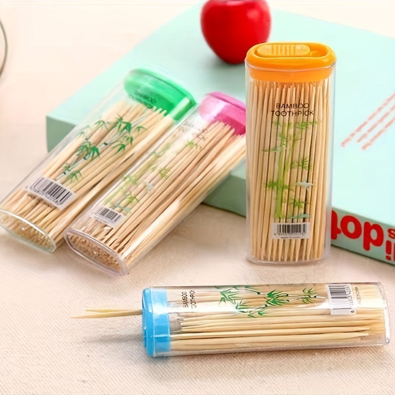 Portable Bamboo Toothpick Dispenser with Disposable Toothpicks